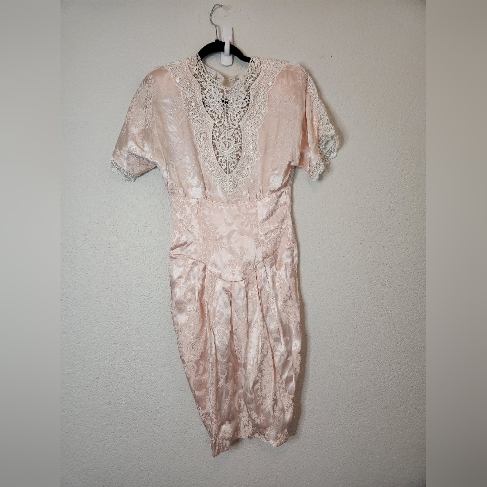 Vintage Jessica McClintock pleated coquette fairy core cottage core lace dress - Picture 3 of 13